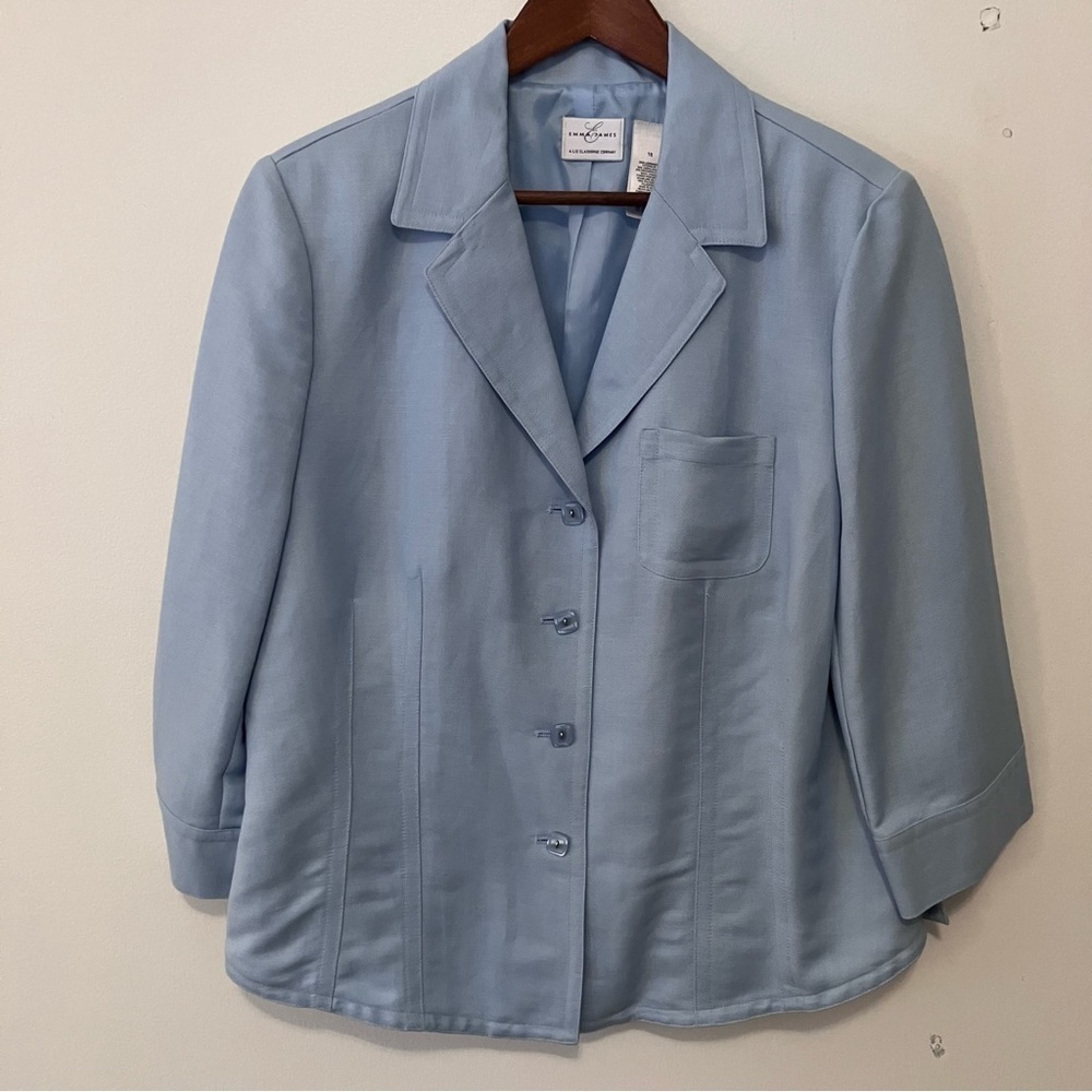 VTG Emma James Women’s Sz. 16 Pastel Blue Blazer Linen Blend Preppy Old Money